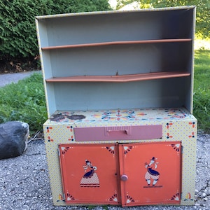 Kitchen Cabinet, Ideal Toy Corp., Metal, Tin, Child’s Toy, Toy, Lithographed, Tin Doll , Hutch, Kitchen Cupboard, Pennsylvania, Amish