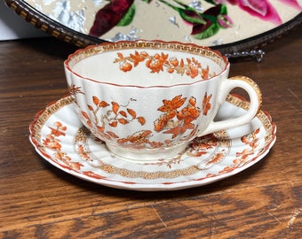 Alter Mark Copeland Spode India Tree Teetasse und Untertasse Antike Vintage Weitmaul Teetasse
