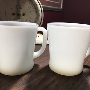 2 Fire King, Fireking, Milk Glass, Restaurant Ware, 8oz, Coffee Mug, Oven Proof,  Vintage, Diner,  Country kitchen, Coffee, Anchor Hocking