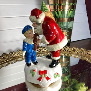 Santa,  Boy, Whispering, Music Box, Hand Painted, Malaysia, Schmid, Wind Up, Musical, Christmas, Santa Claus, Xmas, Vintage
