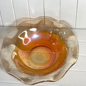 Bowl, Jeanette Glass, Louisa Pattern, Carnival Glass, Dish, Vintage, Marigold, Flared Edge, Serving Dish, Fruit Bowl, Ruffled
