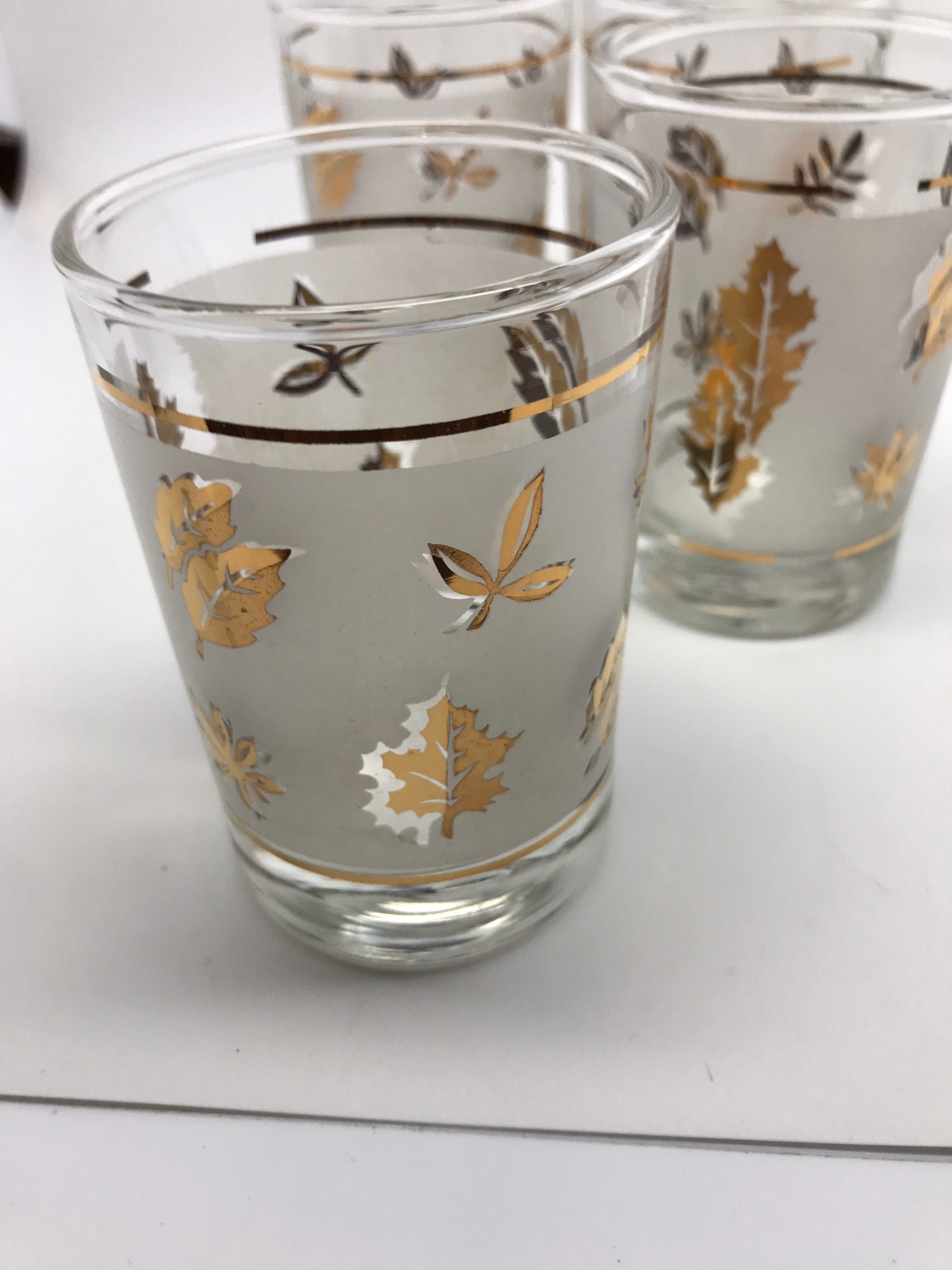 MCM Libbey Gold Leaf Frosted Glasses Vintage Glass Tumblers Etsy Canada