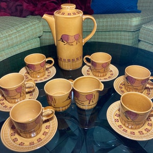 Royal Worcester, Palissy, Taurus, Coffee Set, England Vintage MCM, Sandon Shape, Pottery,