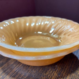 2, Bowls, Bowl, Cereal, Anchor Hocking, Marigold, Glass, Shell, Glass Bowls, FireKing, Lusterware, Fire King, Luster Ware, Peach, Swirl