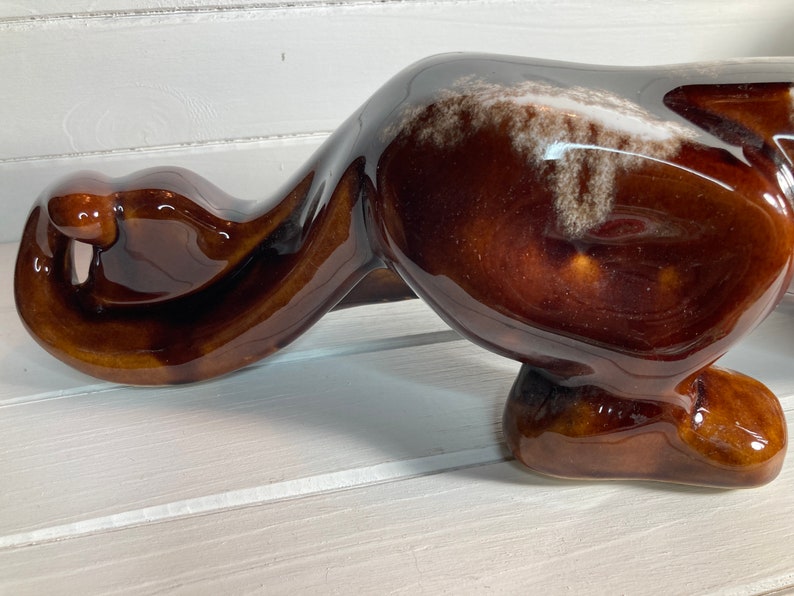 Panther Mid Century Ceramic Drip Glaze Statue Sleek Etsy