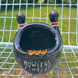 Bowling Ashtray, Ash tray, Redware Bowling Ball and Pins, Novelty, Kitschy, Vintage, Figurine, Collectible