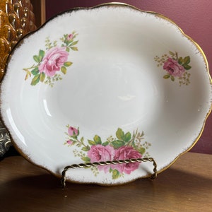 Vegetable Bowl Royal Albert American Beauty Serving Bowl Vintage Gold trim Floral Pink Rose Flower Bone China