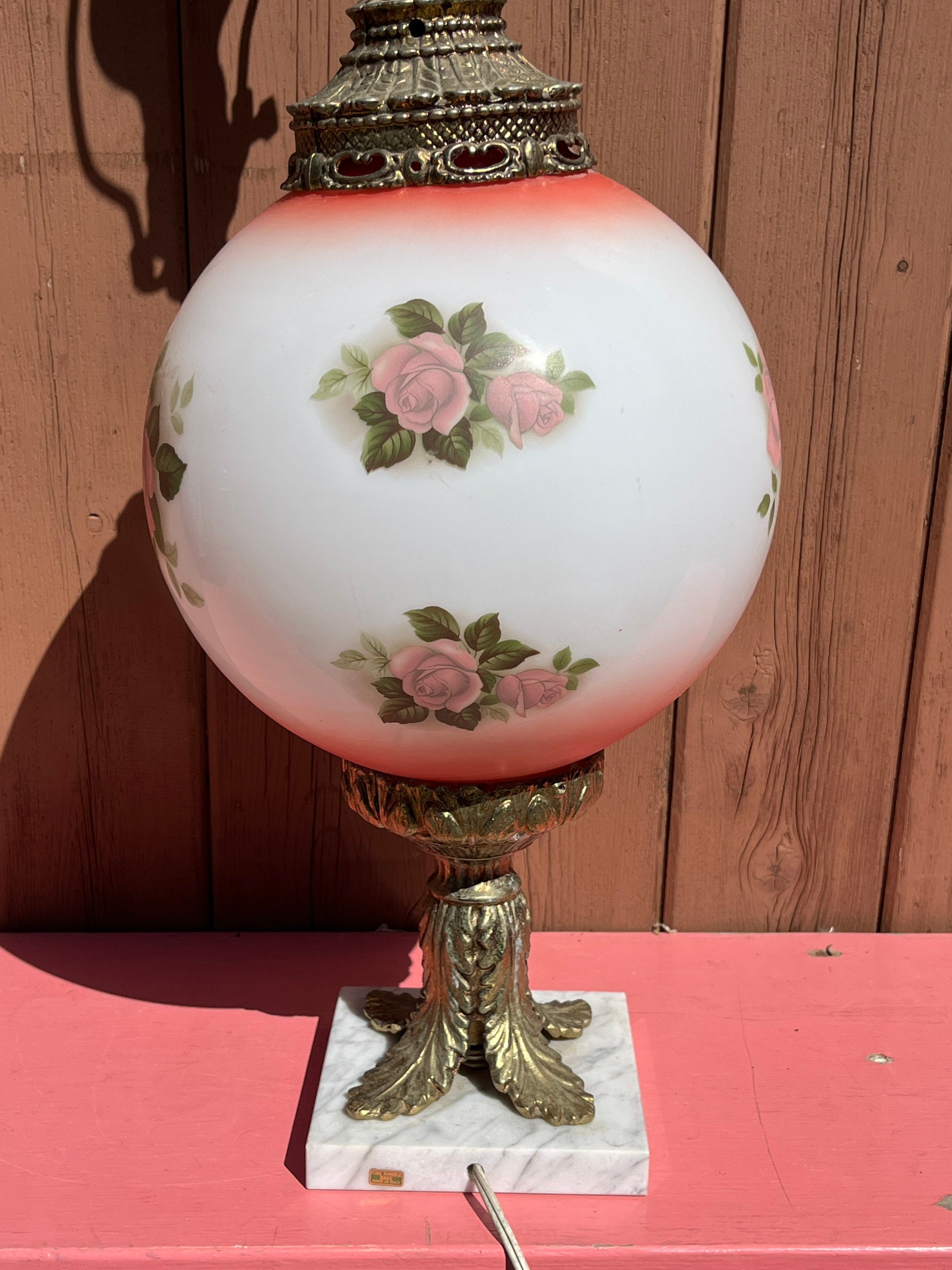 Table Lamp Glass Marble Base Round Glass Vintage GWTW Style