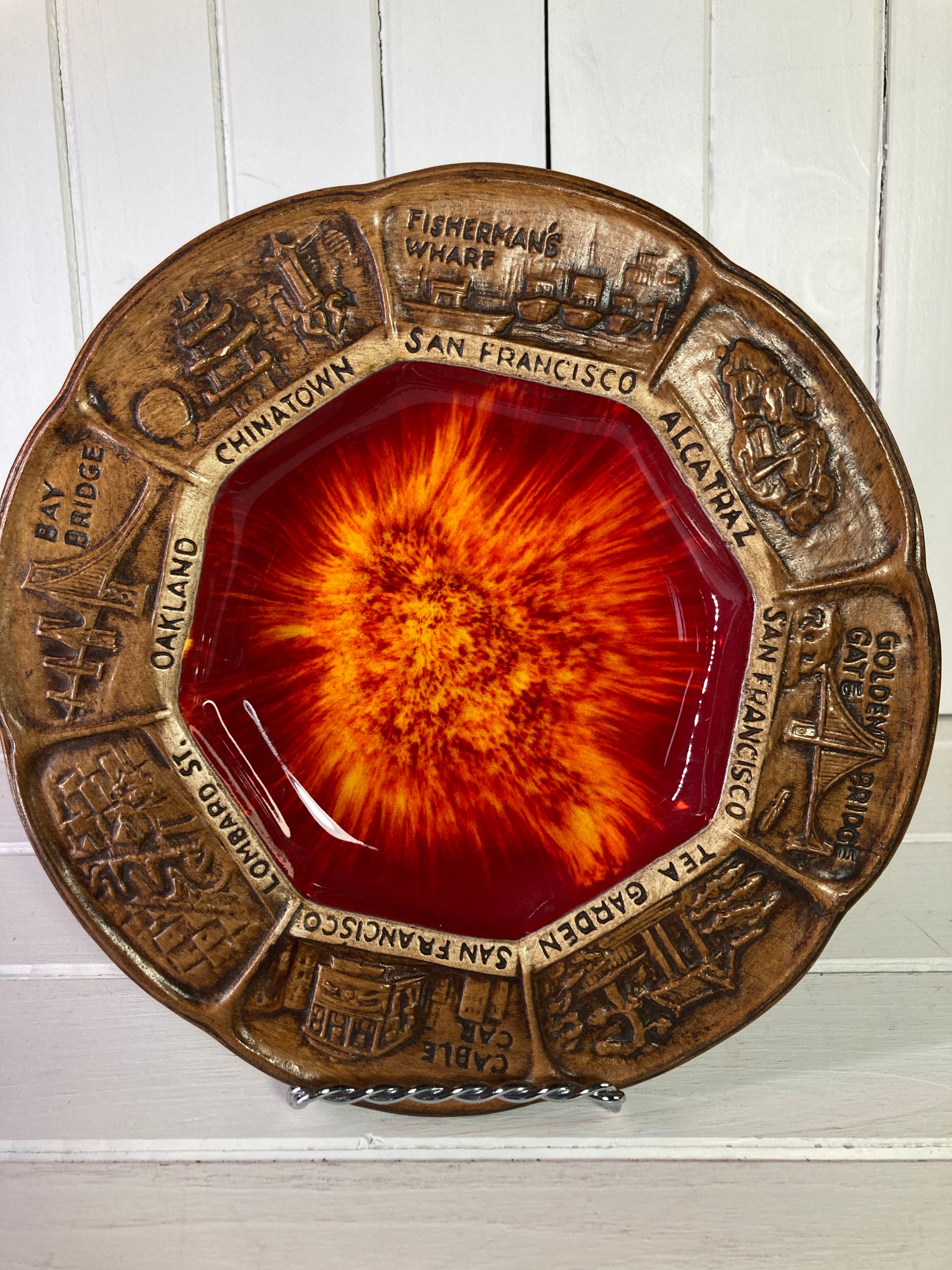Vintage Treasure Craft California Ceramic Ashtray: MCM Drip Glaze