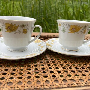 Tea cup and Saucer Set of 2, Regent Fine China Vintage Yellow Flower Floral  Teacups and Saucers Breakfast Set
