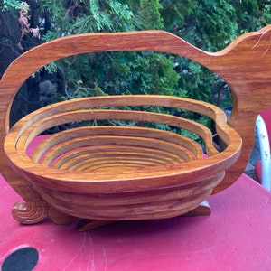 Cesto di frutta in legno intagliato gatto vintage cucina decorazione pieghevole retrò fatto a mano pieghevole espandibile