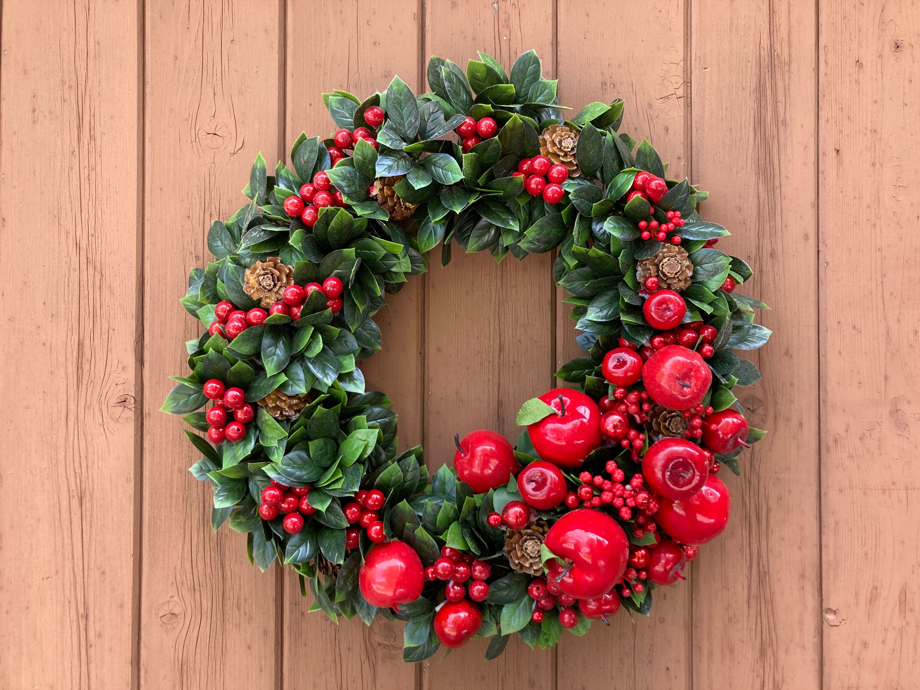 Christmas Wreath Plastic Xmas Vintage Holly Apples Acorn Etsy