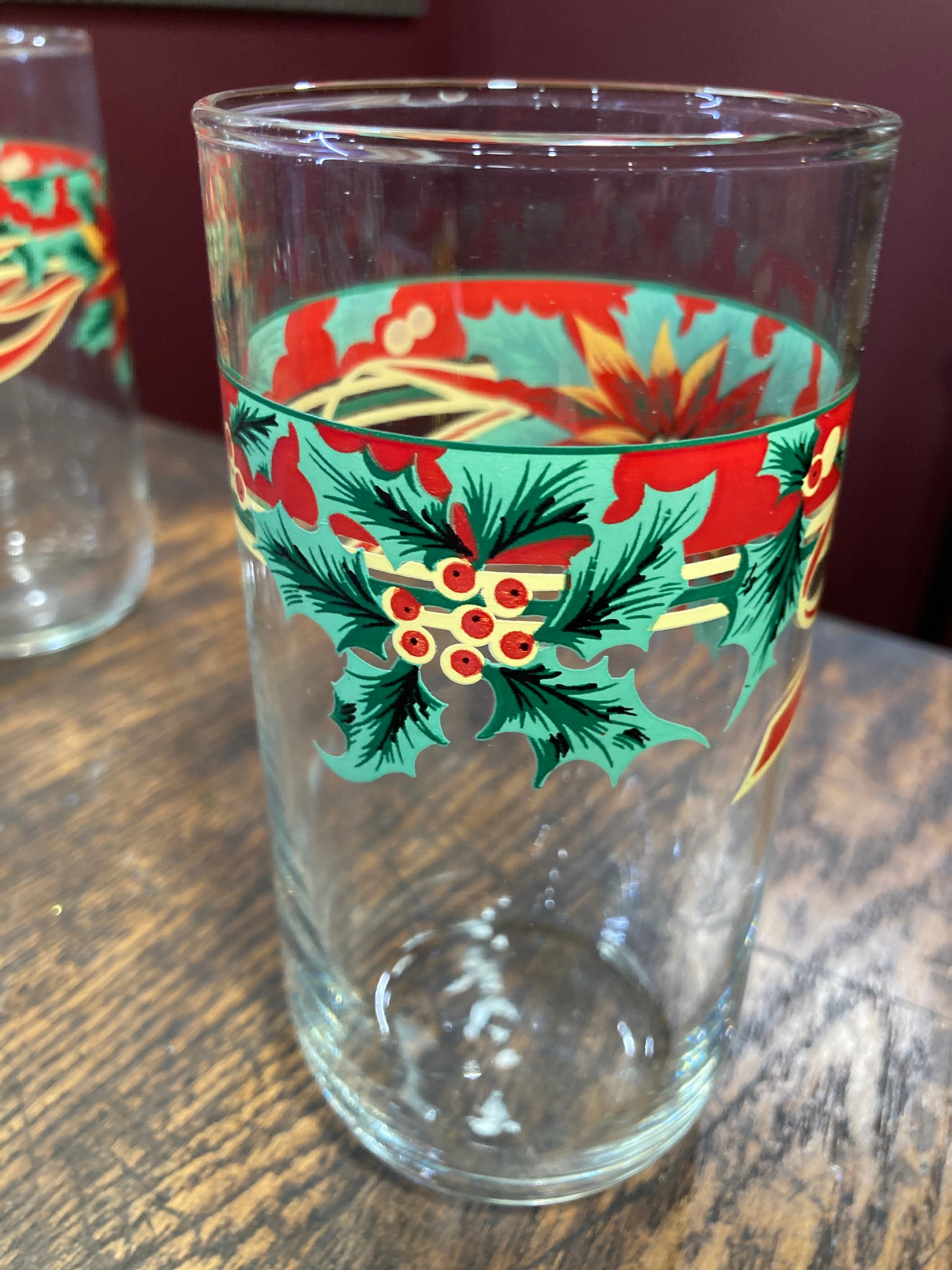 6 Libbey Christmas Glassware Vintage Xmas Tumbler Etsy