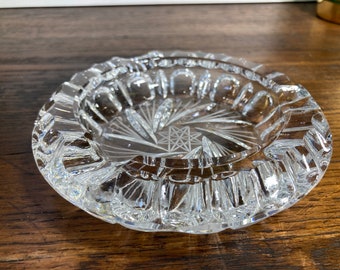 Vintage-Ashtray-Glass-Clear-Pinwheel-Star of David-8 point Star-Lead Crystal-Bohemian-Czechoslovakia-Home Decor