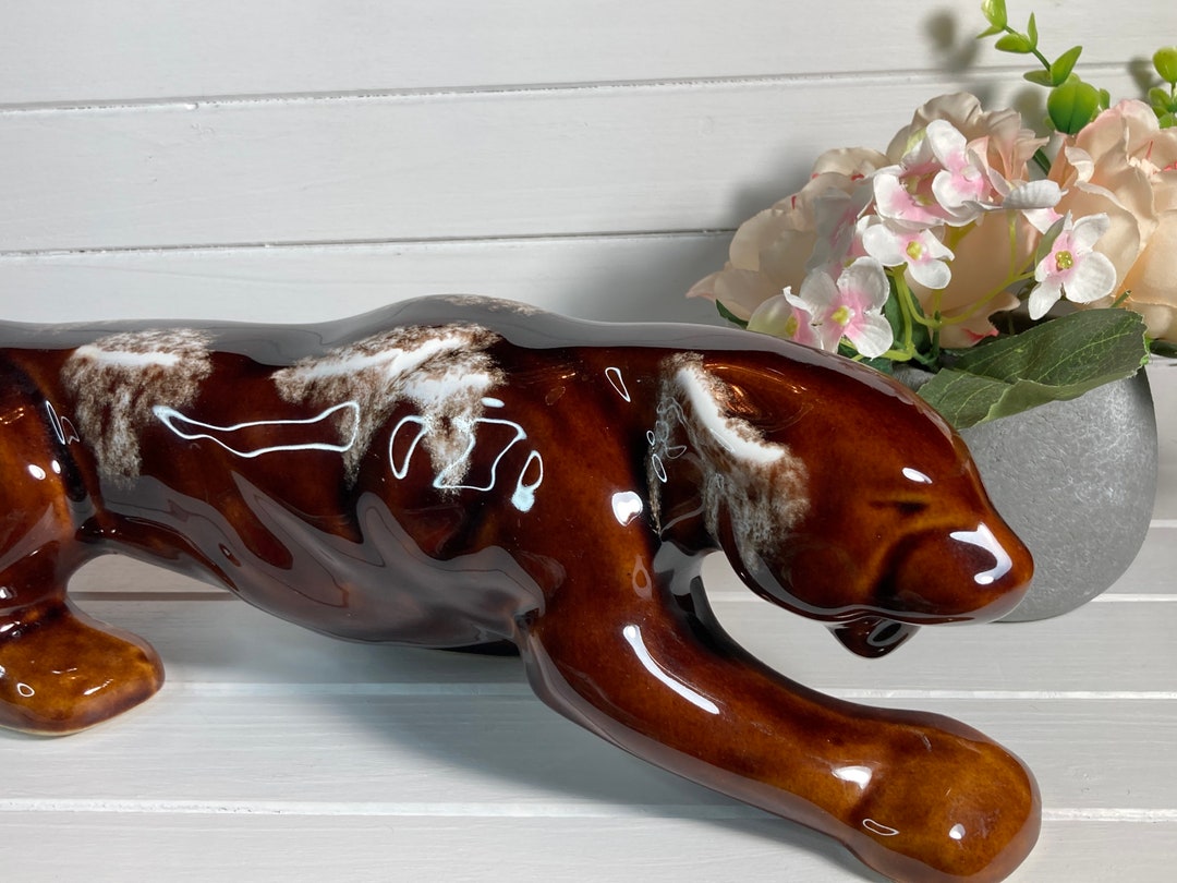 Panther Mid Century Ceramic Drip Glaze Statue Sleek Etsy