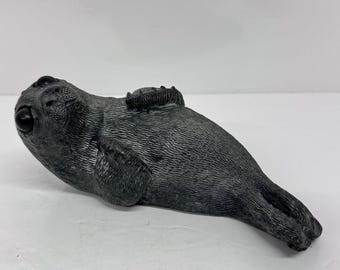 Vintage Soapstone Seal Sculpture: Edmund Wolf Canadian Wildlife