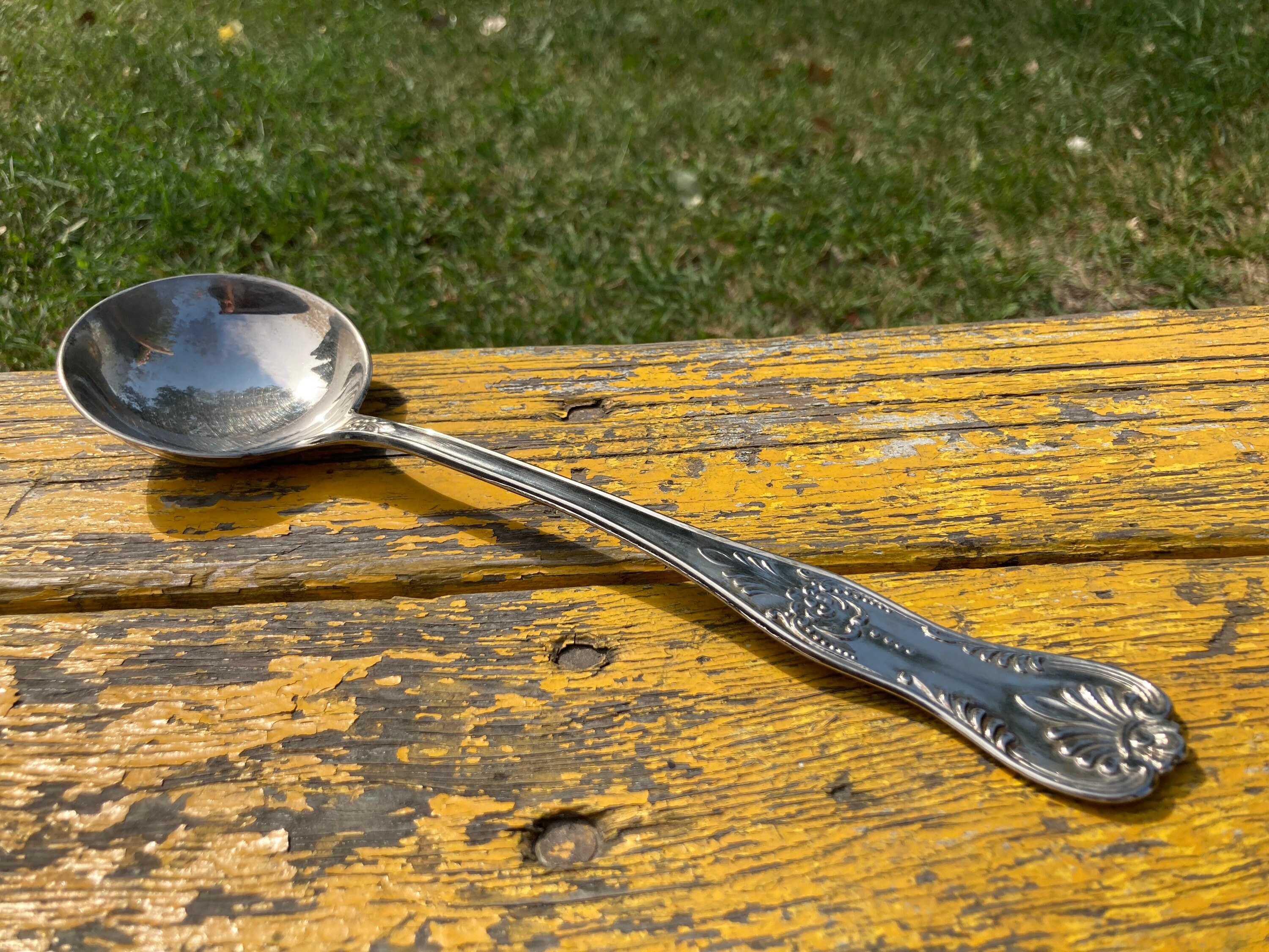 Antique Italy Silver Plate Serving Spoon Large Embossed Handle