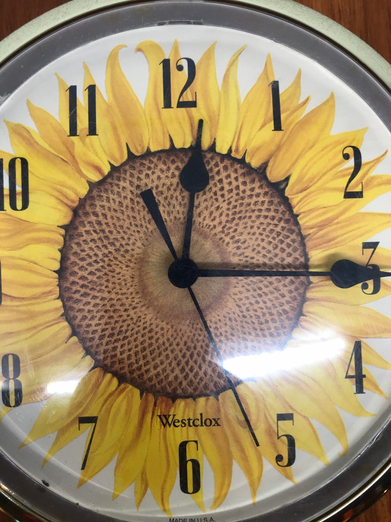 Sunflower Clock Westclox Battery Operated Vintage Wood Retro Etsy