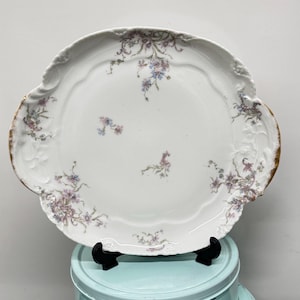 Limoges, Platter Cake Plate  France, Haviland, purple blue wild flowers, Antique, Vintage embossed tableware Fine China