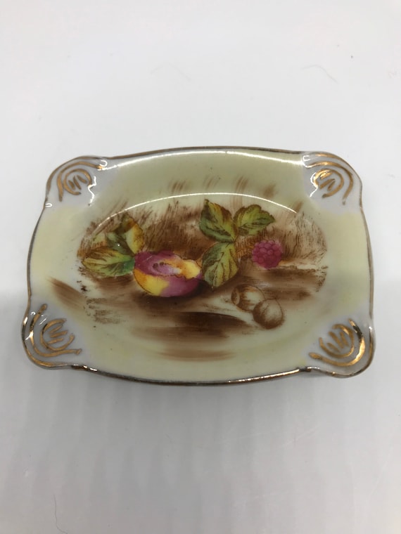 Occupied Japan Porcelain Ring Dish: Hand Painted Fruit Trinket Ashtray