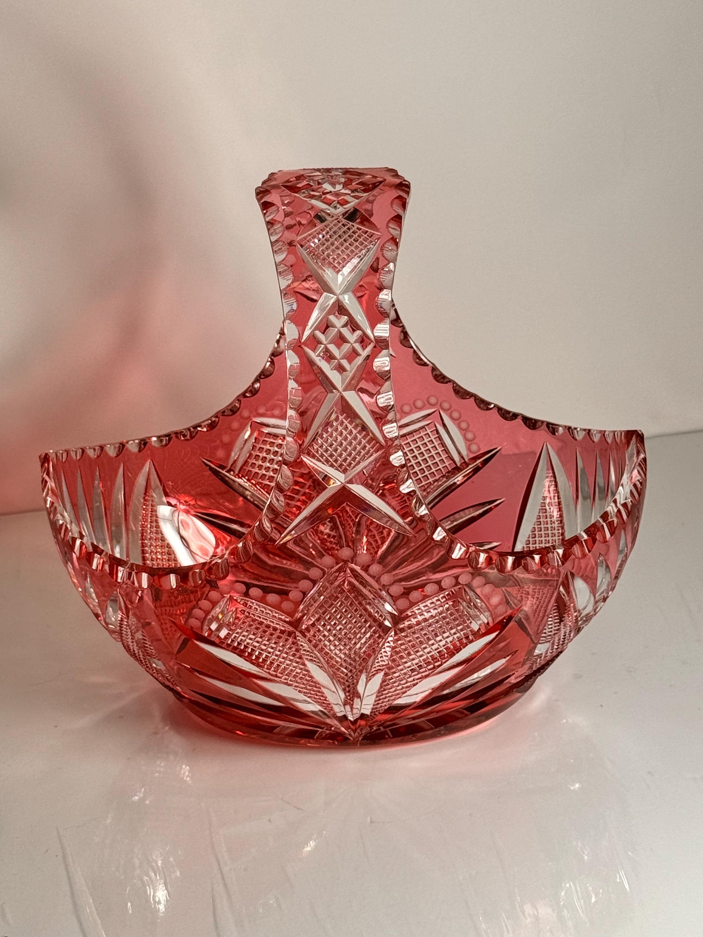Vintage Bohemian Red Cut-to-clear Crystal Basket - Etsy