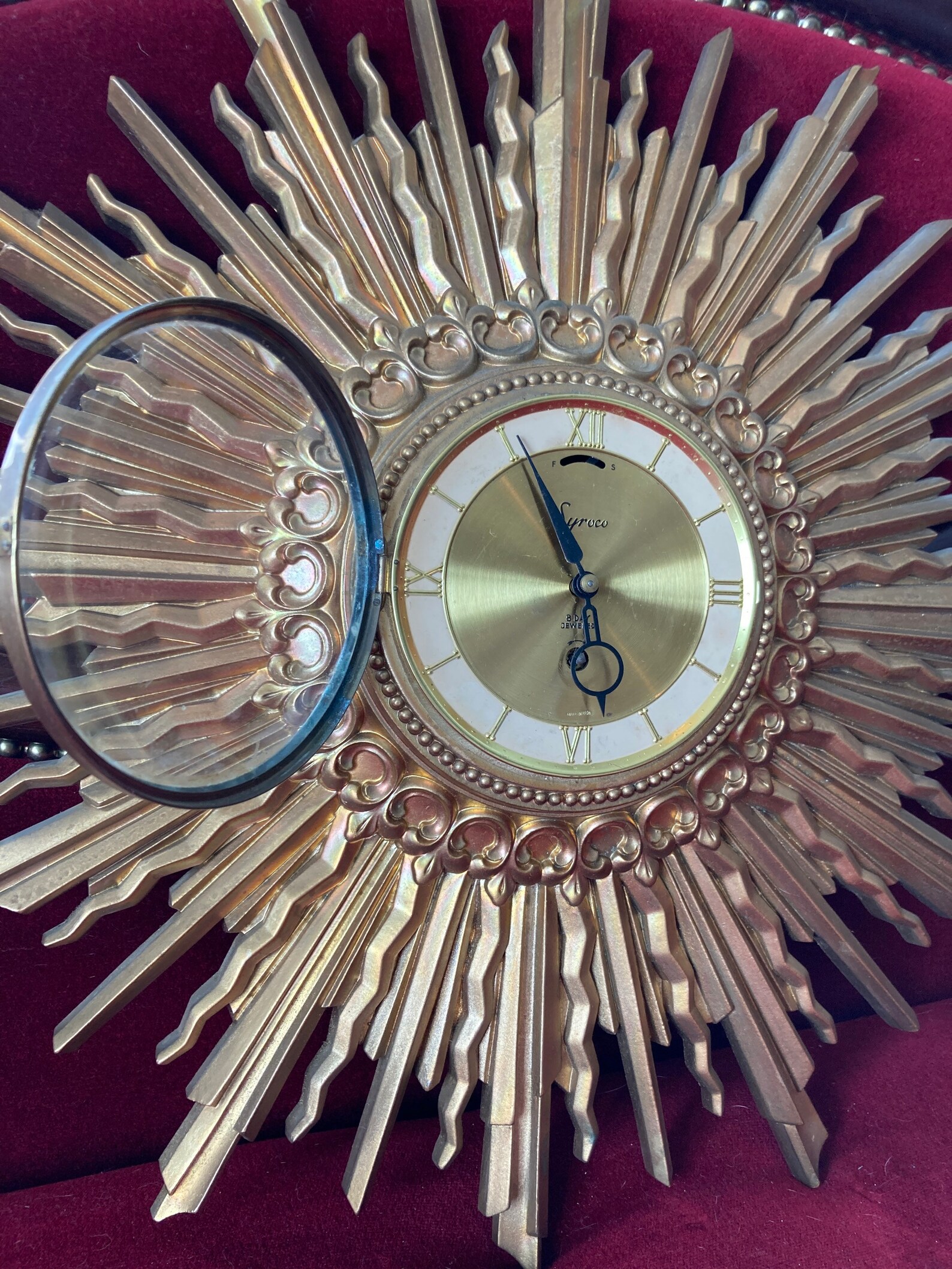 Clock Starburst Syroco Wood Sunburst Wall Clock MCM Vintage Etsy