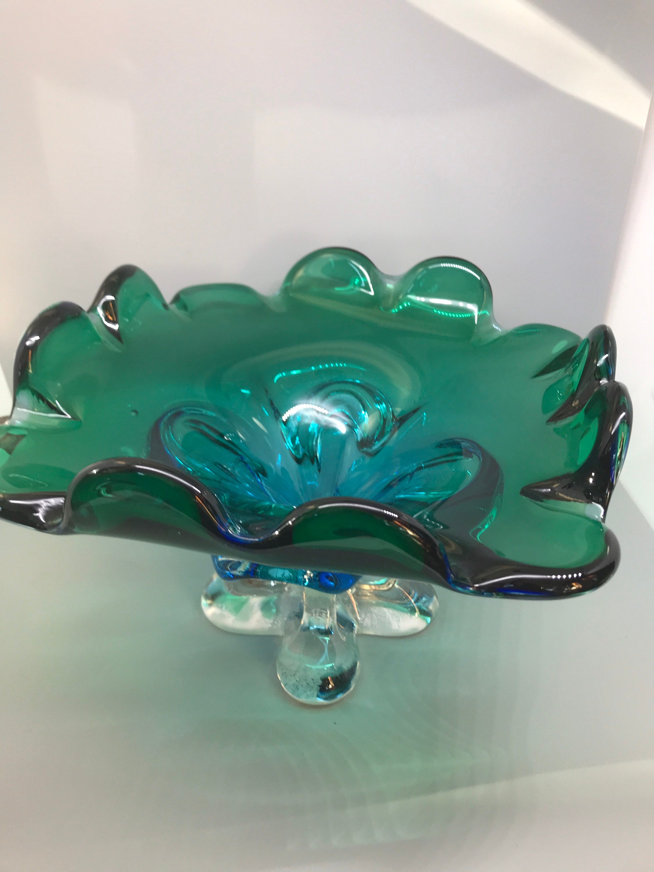 Chalet 4 point hand blown art glass Vintage Teal Green Canada Etsy