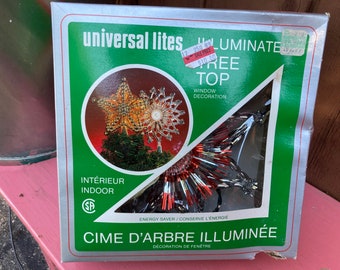 Tree Top, Double Sided, Illuminated, Star, vintage, Christmas, tree topper, Silver,  tinsel, foil, Mini, Electrified, Lights, Xmas, Tinsel