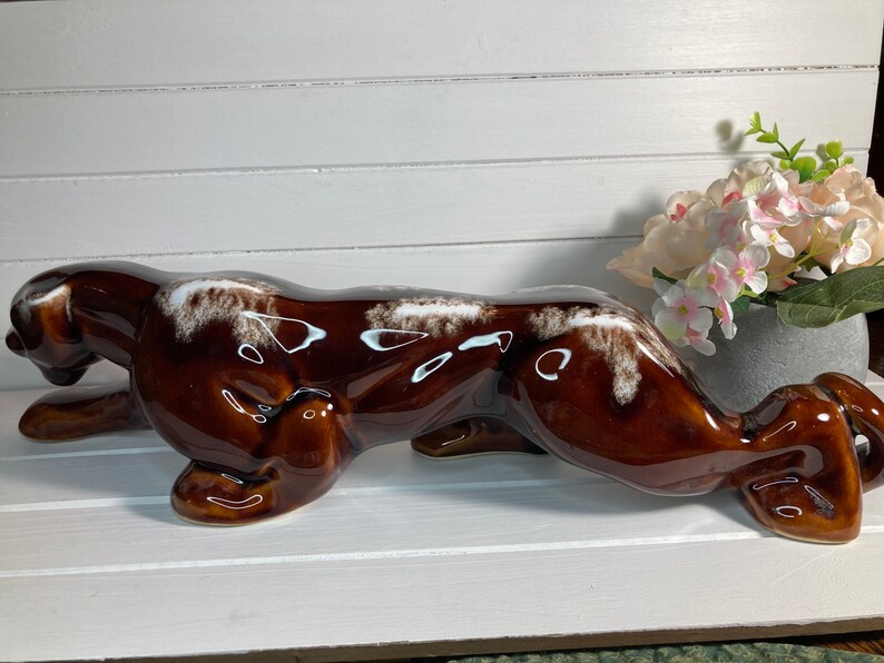 Panther Mid Century Ceramic Drip Glaze Statue Sleek Etsy