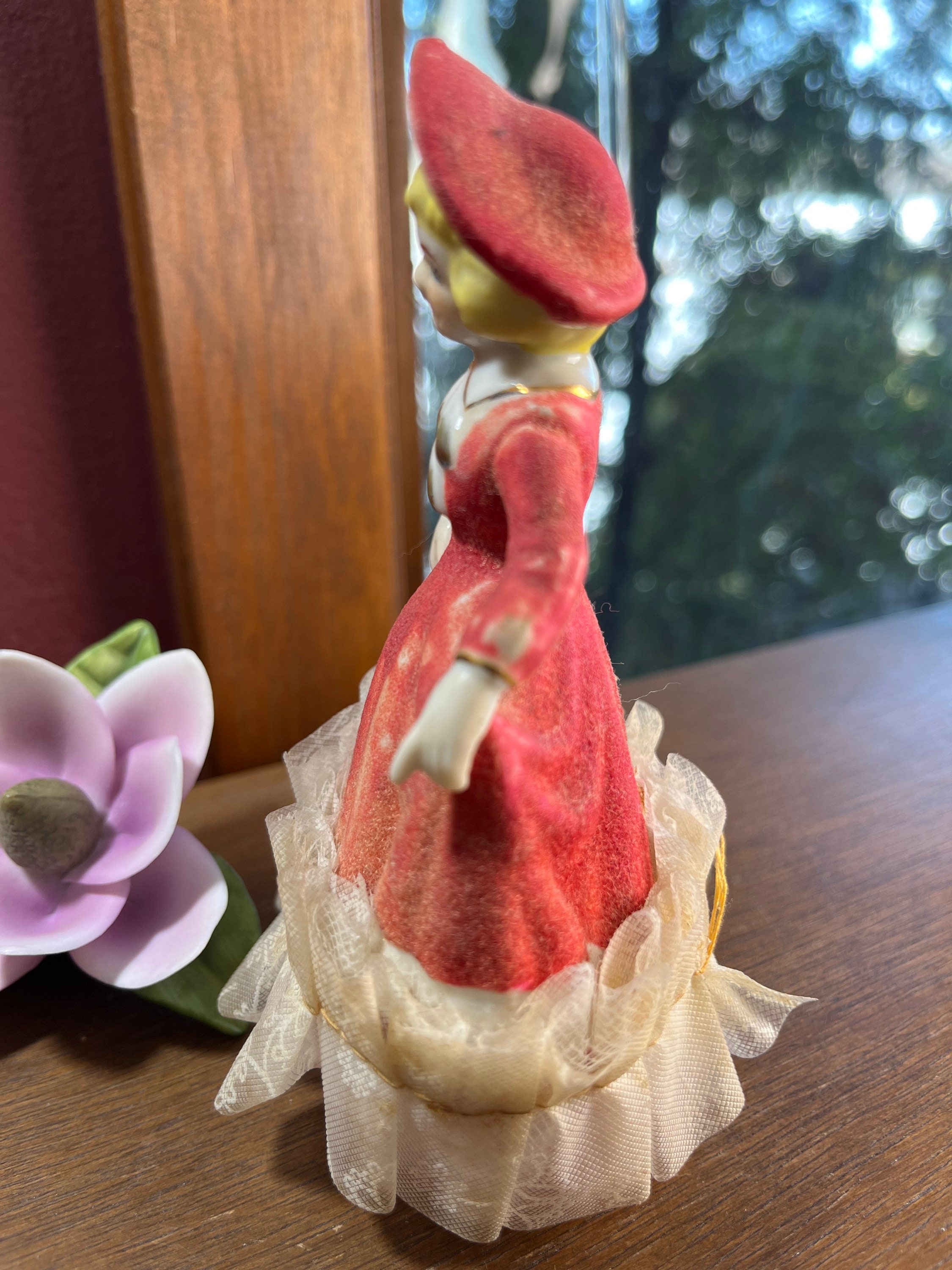 Lady in a Red Dress Figurine Flocked Dress With Lace