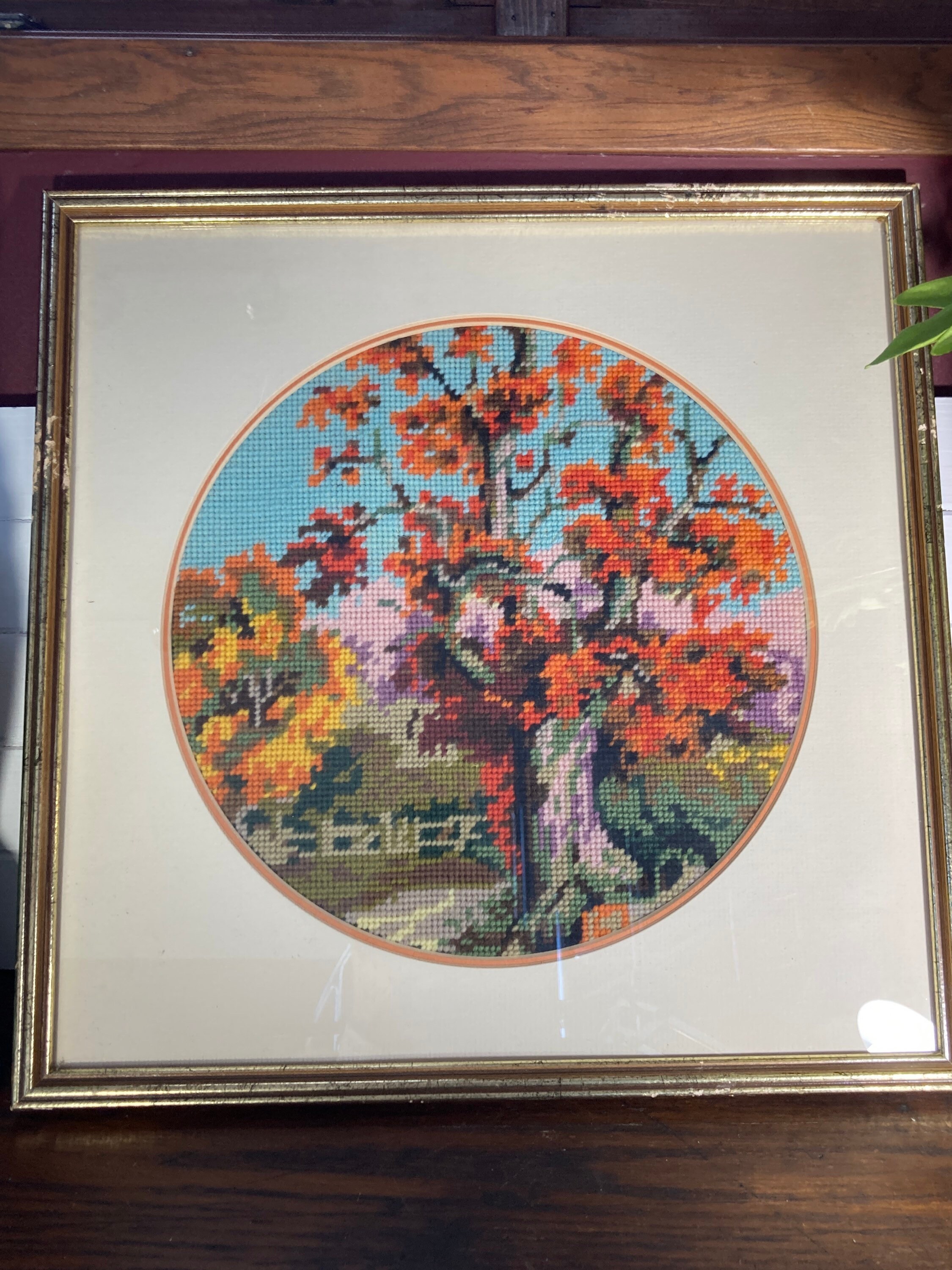 Needlepoint Needlework Framed Wall Art Picture Autumn Etsy