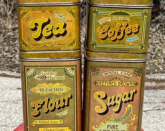 Canister Set Kitchen Storage Flour Sugar Coffee Tea Containers Cheinco Canisters vintage 1970s USA