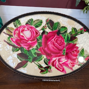 Antique Vanity Tray, Make Up Tray, Serving Tray, Tray, Flower, Glass, Art Deco, Roses, German, Dressing Table