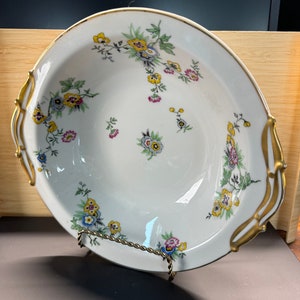 Limoges, vegetable bowl, France,  flowers, Antique, Vintage, Serving Bowl, Pansy, Bernardaud Limoges - Blue and Black Backstamp B&C