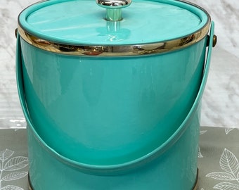 Vinyl Covered ICE Bucket Lid  Handle Swing Top Carrying Handle Vintage Barware Insulated
