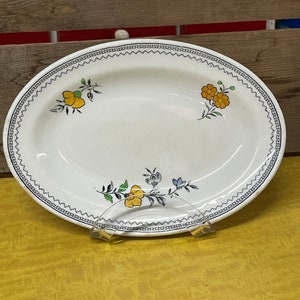 GRINDLEY Restaurant Ware Plate  Vitrified  Art Deco Oval Flower Pattern  England Vintage Antique 1930s Diner Tableware
