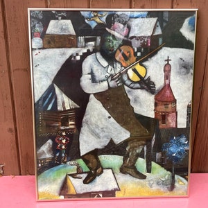 The Fiddler Marc Chagall Lithograph Framed Vintage Under Glass Art Reproduction Poster Professionally Framed