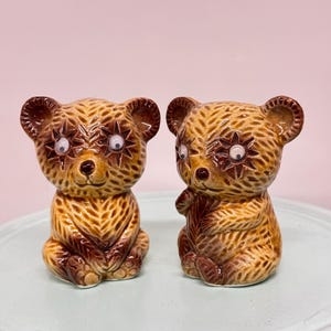 Salt Pepper Shakers,  Bear,  Hug, Salt And Pepper Shaker, Set, Googly Eyes, Brown Bears Vintage, Collectible, Novelty, Cutesy, Japan Set