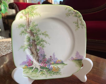 アンティーク ロイヤル アルバート ケーキプレート：グリーンウッド