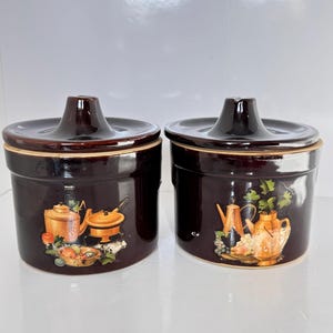 Butter or Cheese Crock Made in USA set of 2 Country Kitchen Storage Container Stoneware Vintage