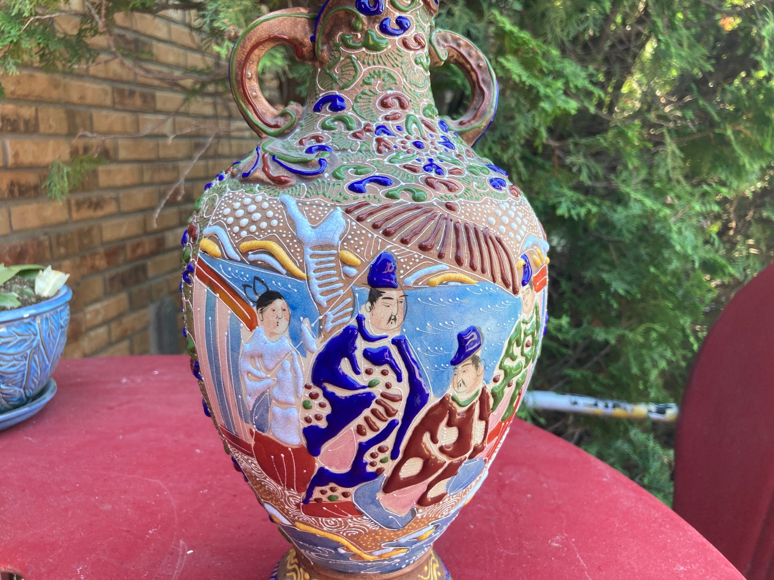 Vase, Urn, Double Handle, Hand Painted Japanese, Porcelain