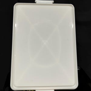 Puede incluir: Bandeja de servir rectangular de plástico blanco con dos asas a los lados. La bandeja es lisa.