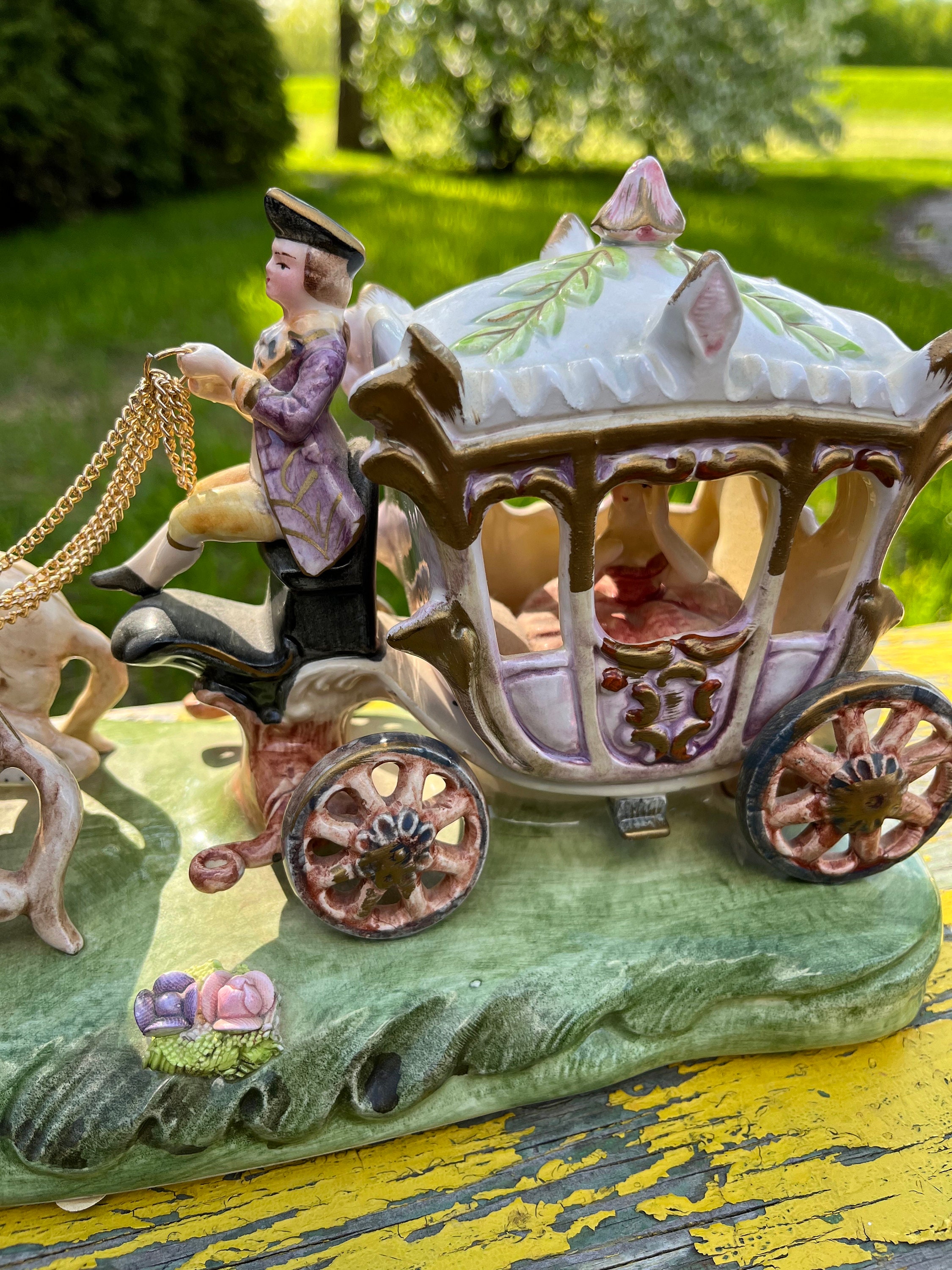Vintage Capodimonte Porcelain Horse Drawn Carriage Figurine: Made