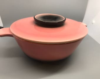 Hull Pottery Divided Casserole Dish: Retro Pink & Black MCM Ovenproof