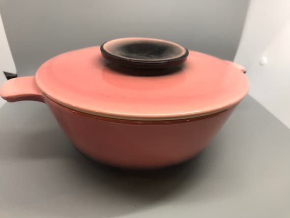 Hull Pottery Geteilte Auflaufform: Retro Pink & Schwarz MCM Ofenfest