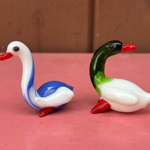 Glass Swans Duck Birds Hand Blown Set of 2 Murano Vintage Mini Sculpture Figurine