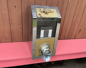Vintage Hammered Brass Coffee Bean Dispenser: Industrial Kitchen Pantry