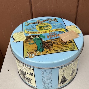 Collector Tin, Sears Roebuck Vintage Round Nostalgia Storage Tin Container Mr Coffee