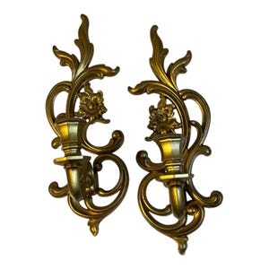 Vintage Siroco Kerzenleuchter - Verzierter Goldharz-Wanddekor - hergestellt in den USA