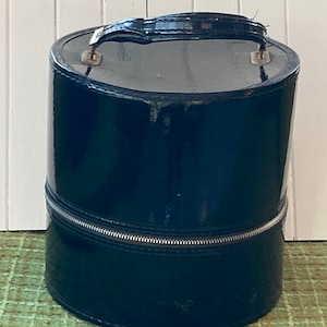 VTG 60s Floral Hat Box Train Case Round Travel Vanity Storage Blue Green Retro round train case products for sale | eBay main image 4